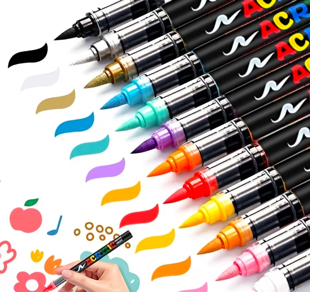 Acrylic Paint Markers (Brush Tip) – Waterproof Paint Pens