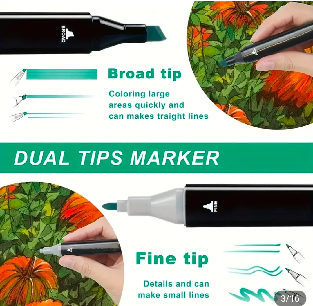 Professional Dual Tip Marker for Drawing, Coloring, Sketching & Illustration